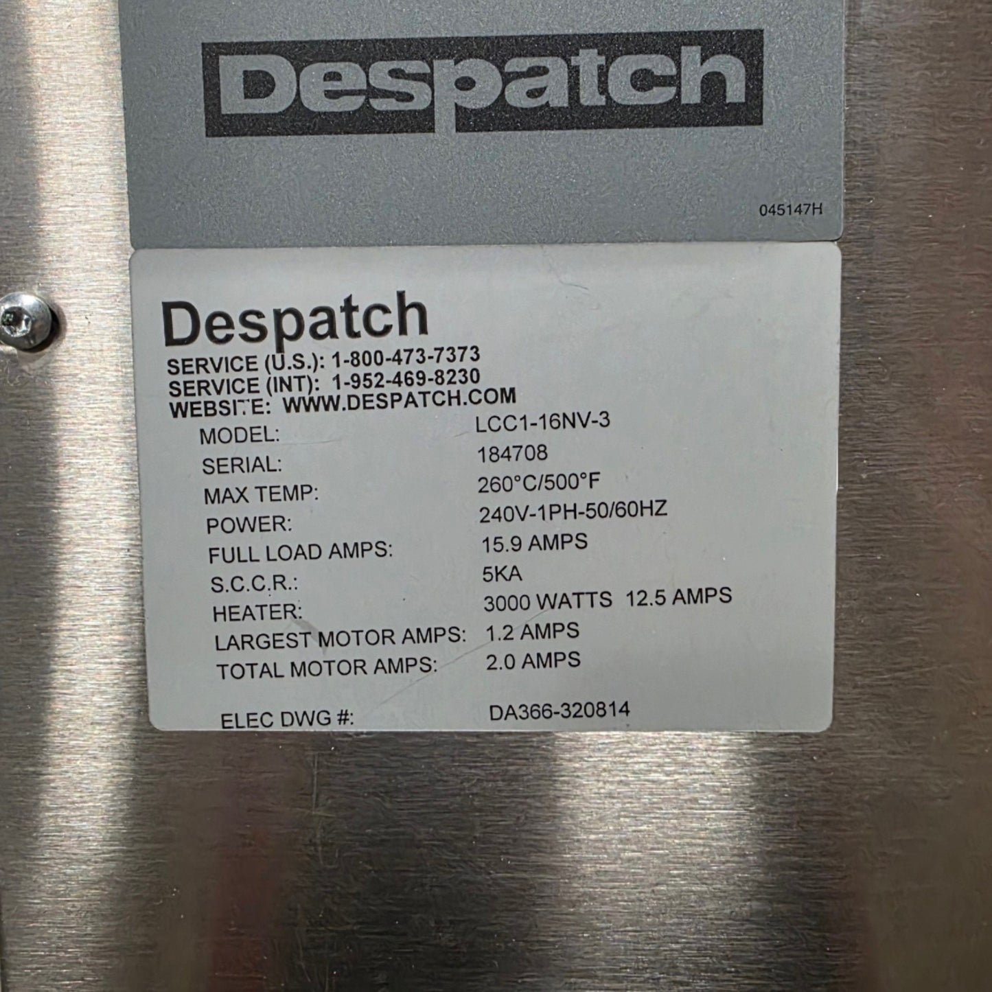 Used Despatch LCC1-16NV-3 LCC Clean Process Inert Atmosphere Oven 1.6CuFt 240VAC 16A