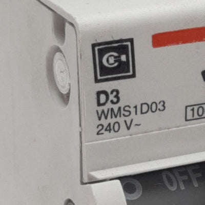 Used Cutler-Hammer WMS1D03 Circuit Breaker, 1-Pole, 3A 240/415VAC, DIN Rail