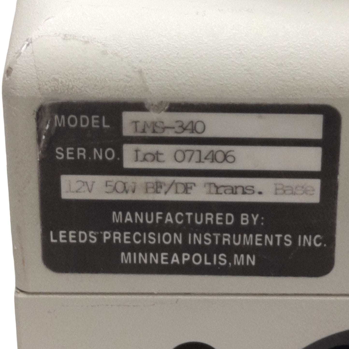 Used Leeds LMS-340 Microscope Base Illuminator, Brightfield/Darkfield, 12VDC 50W