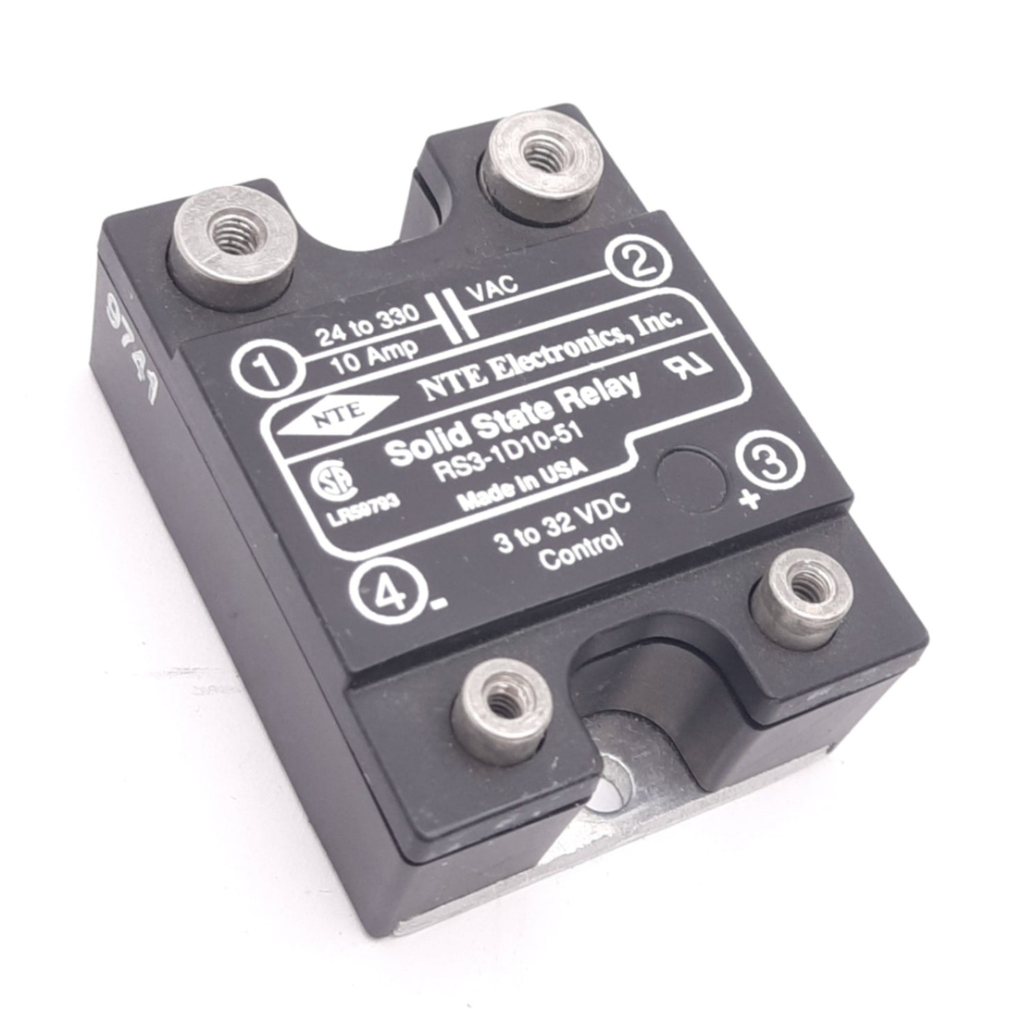Used NTE Electronics RS3-1D10-51 Solid State Relay, 330VAC 10A Max, 3-32VDC Control