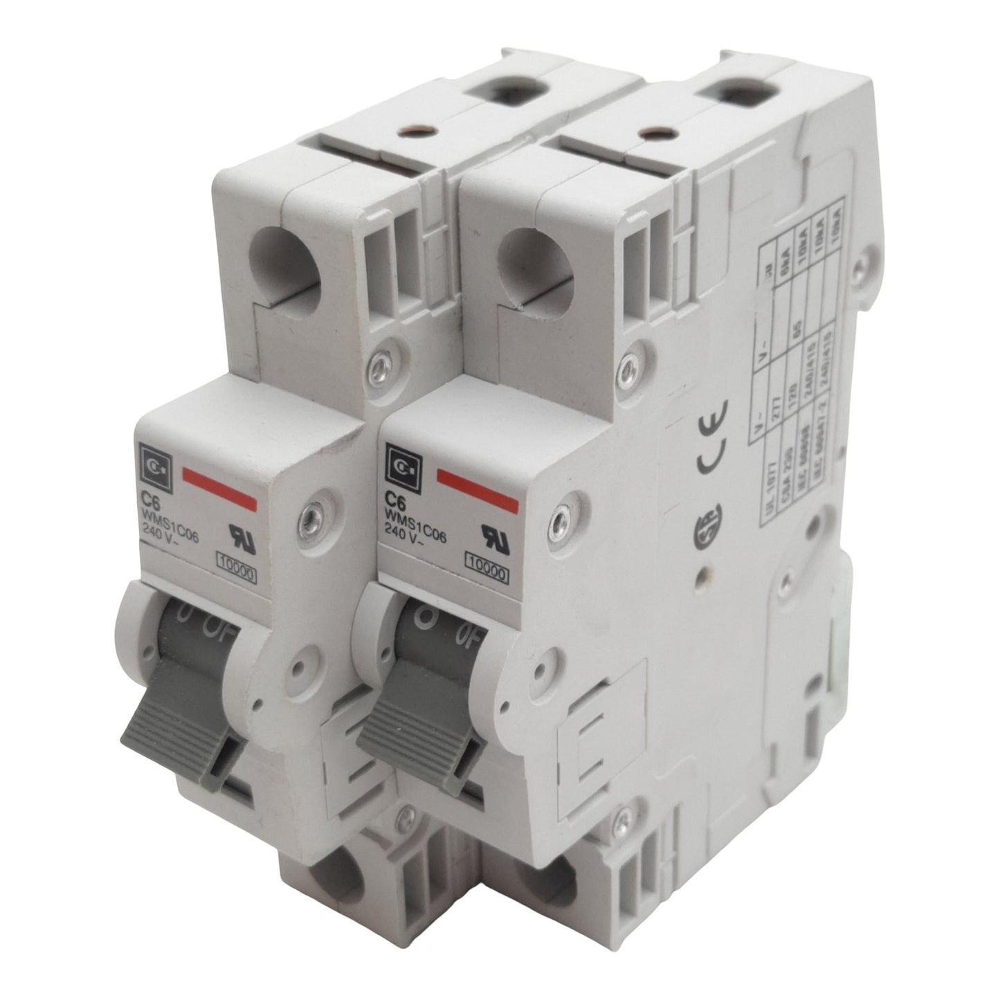 Used Lot of 2 Cutler-Hammer WMS1C06 Circuit Breaker, 1-Pole, 6A 240/415VAC, DIN Rail