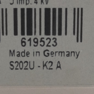 Used ABB S202U-K2A Circuit Breaker, 2-Poles, 2A 240VAC, K-Curve, DIN Rail Mount