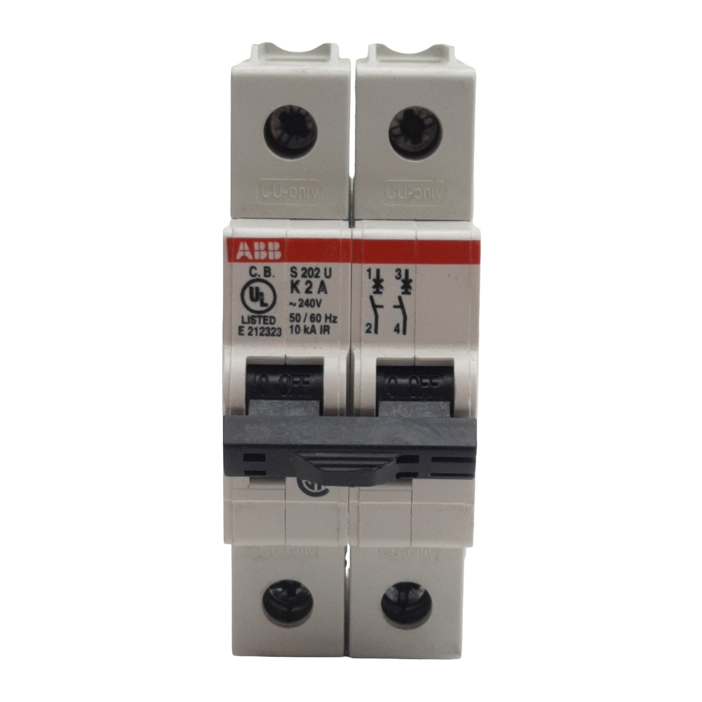 Used ABB S202U-K2A Circuit Breaker, 2-Poles, 2A 240VAC, K-Curve, DIN Rail Mount