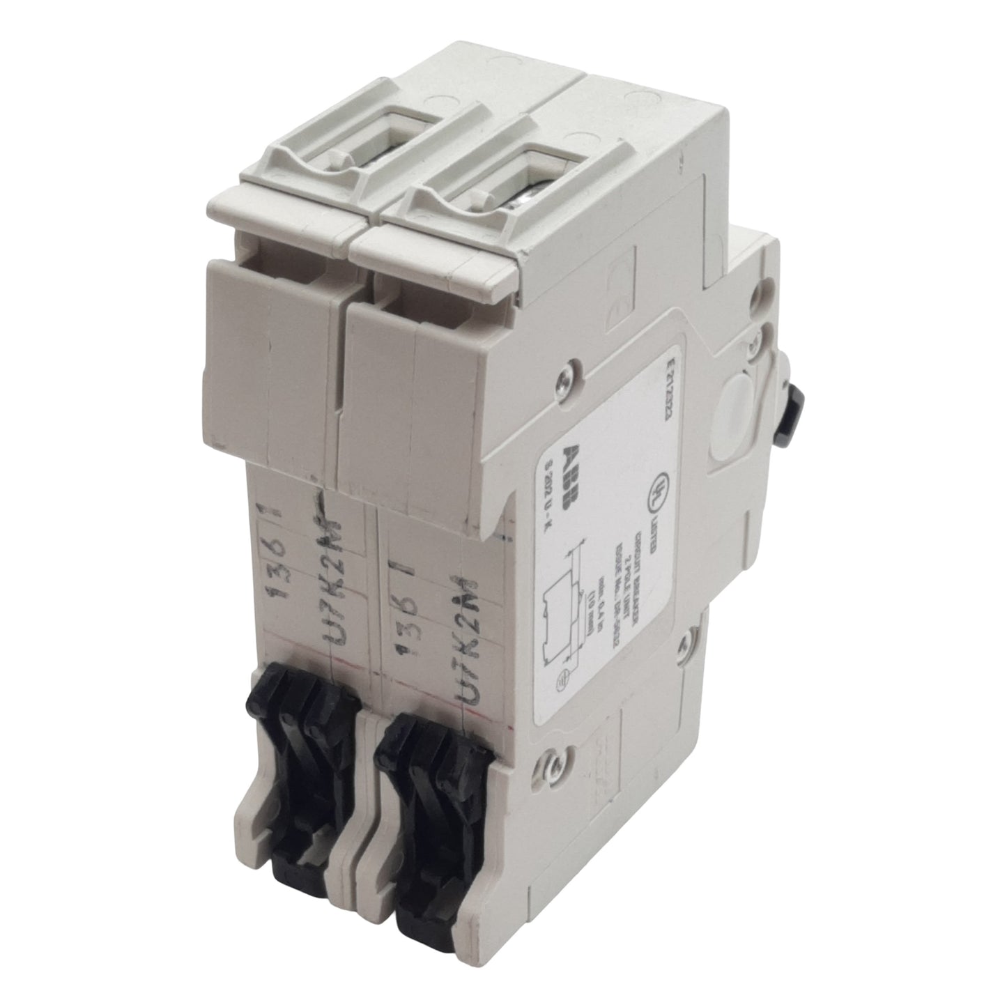 Used ABB S202U-K2A Circuit Breaker, 2-Poles, 2A 240VAC, K-Curve, DIN Rail Mount