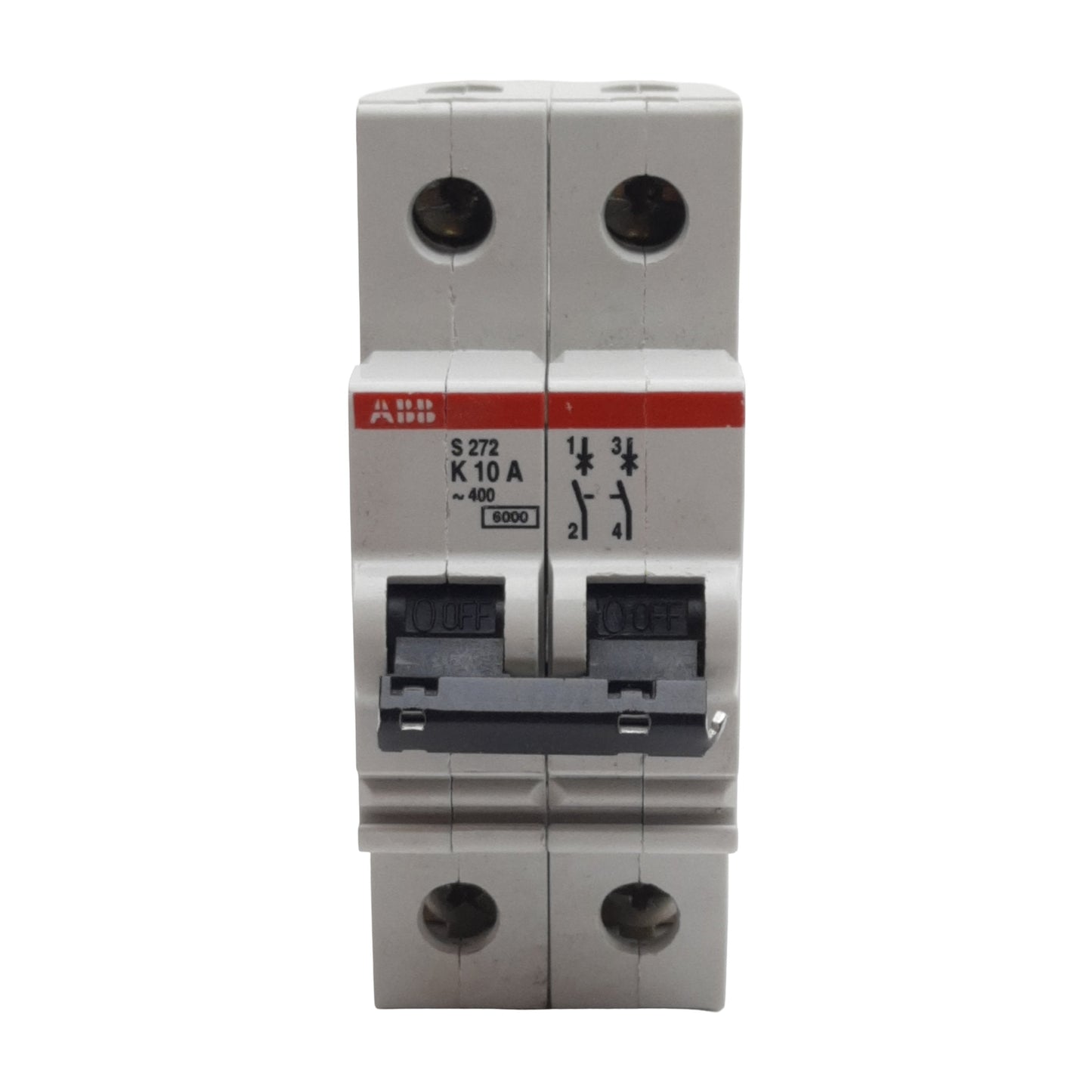 Used ABB S272-K10A Circuit Breaker, 2-Poles, 10A 400VAC, K-Curve, DIN Rail Mount