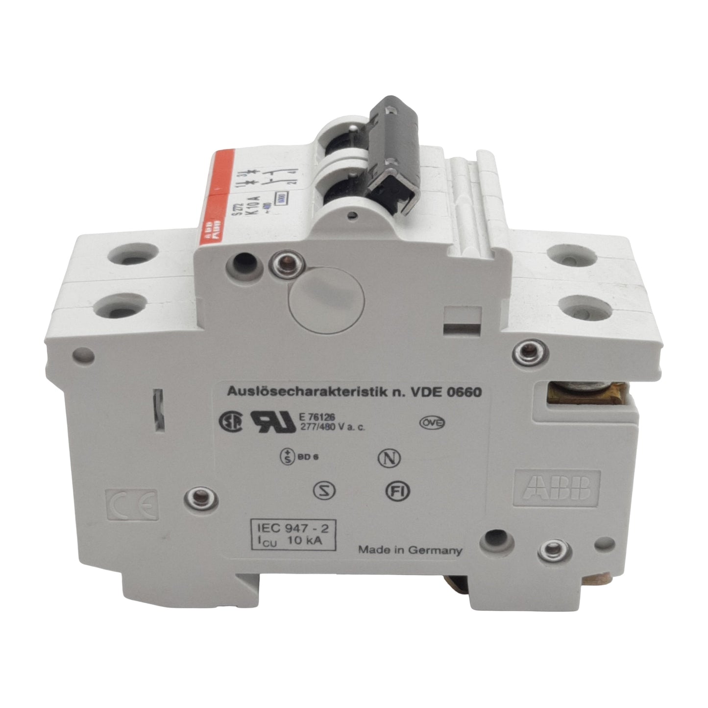 Used ABB S272-K10A Circuit Breaker, 2-Poles, 10A 400VAC, K-Curve, DIN Rail Mount