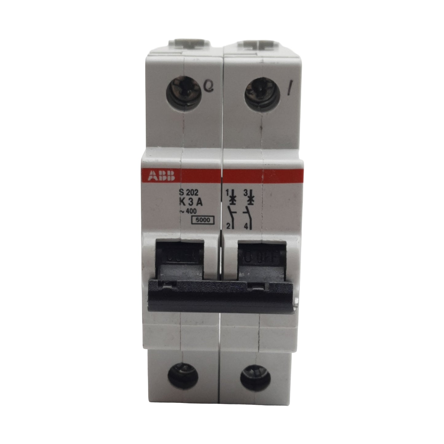 Used ABB S202-K3 Circuit Breaker, 2-Poles, 3A 400VAC, K-Curve, DIN Rail Mount