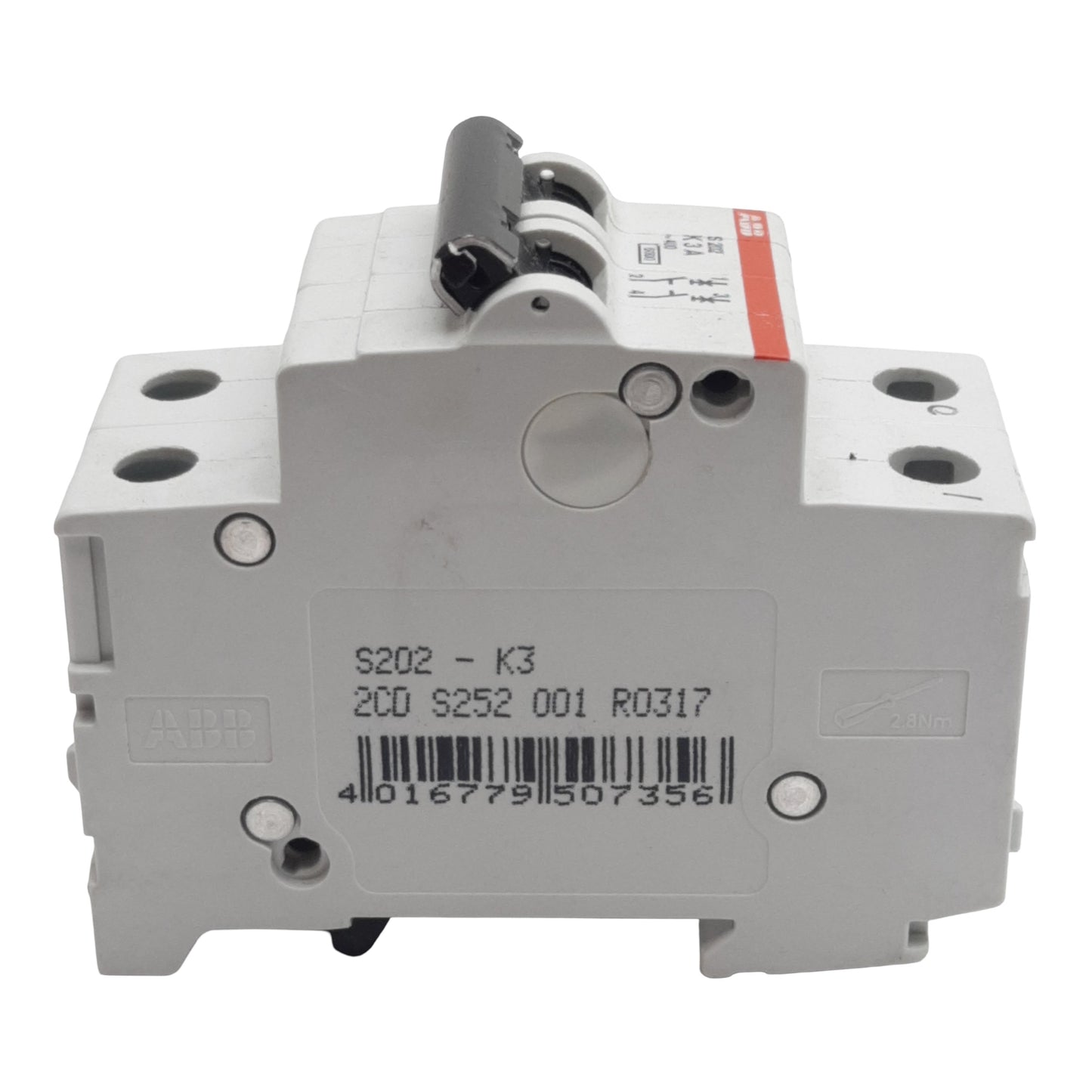 Used ABB S202-K3 Circuit Breaker, 2-Poles, 3A 400VAC, K-Curve, DIN Rail Mount