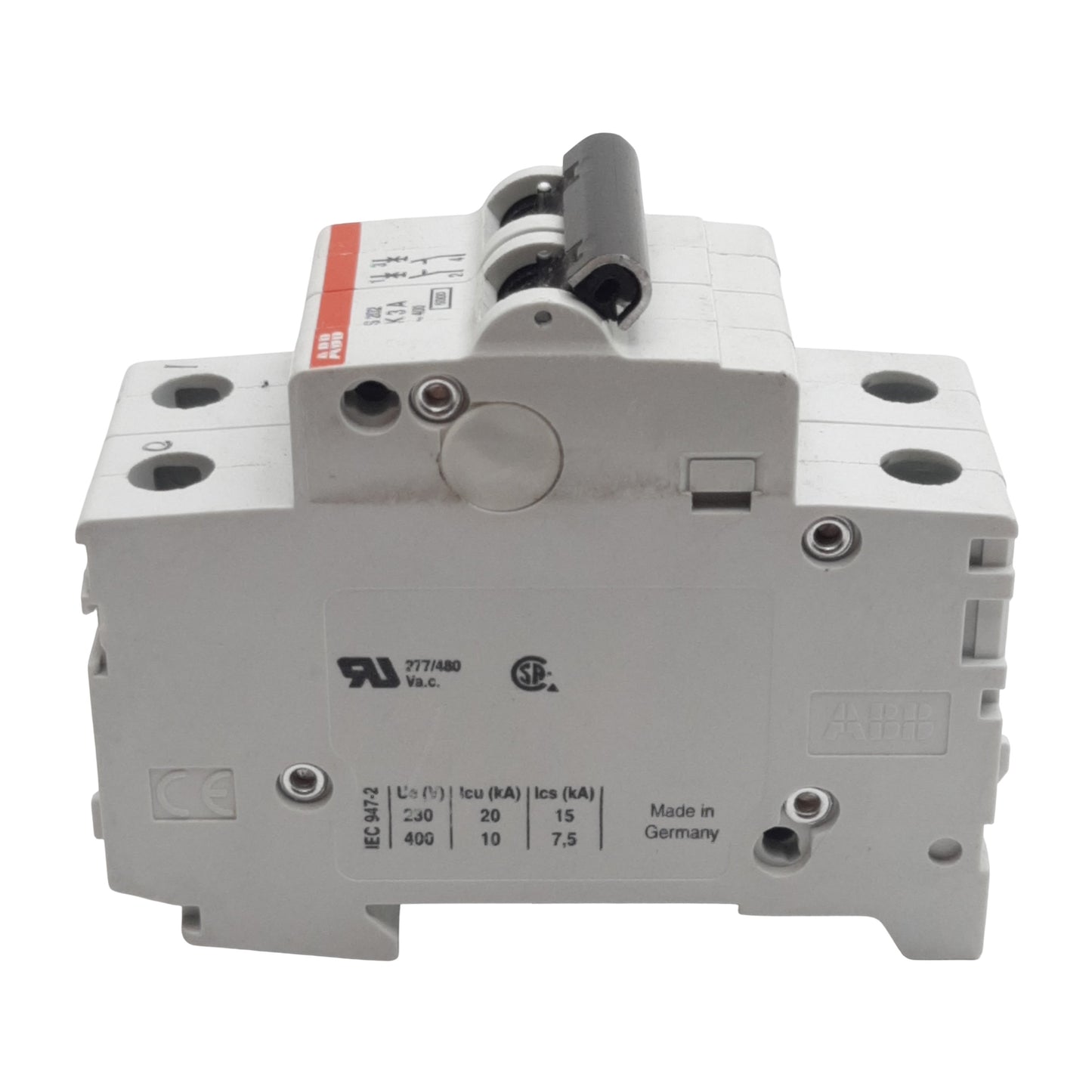 Used ABB S202-K3 Circuit Breaker, 2-Poles, 3A 400VAC, K-Curve, DIN Rail Mount