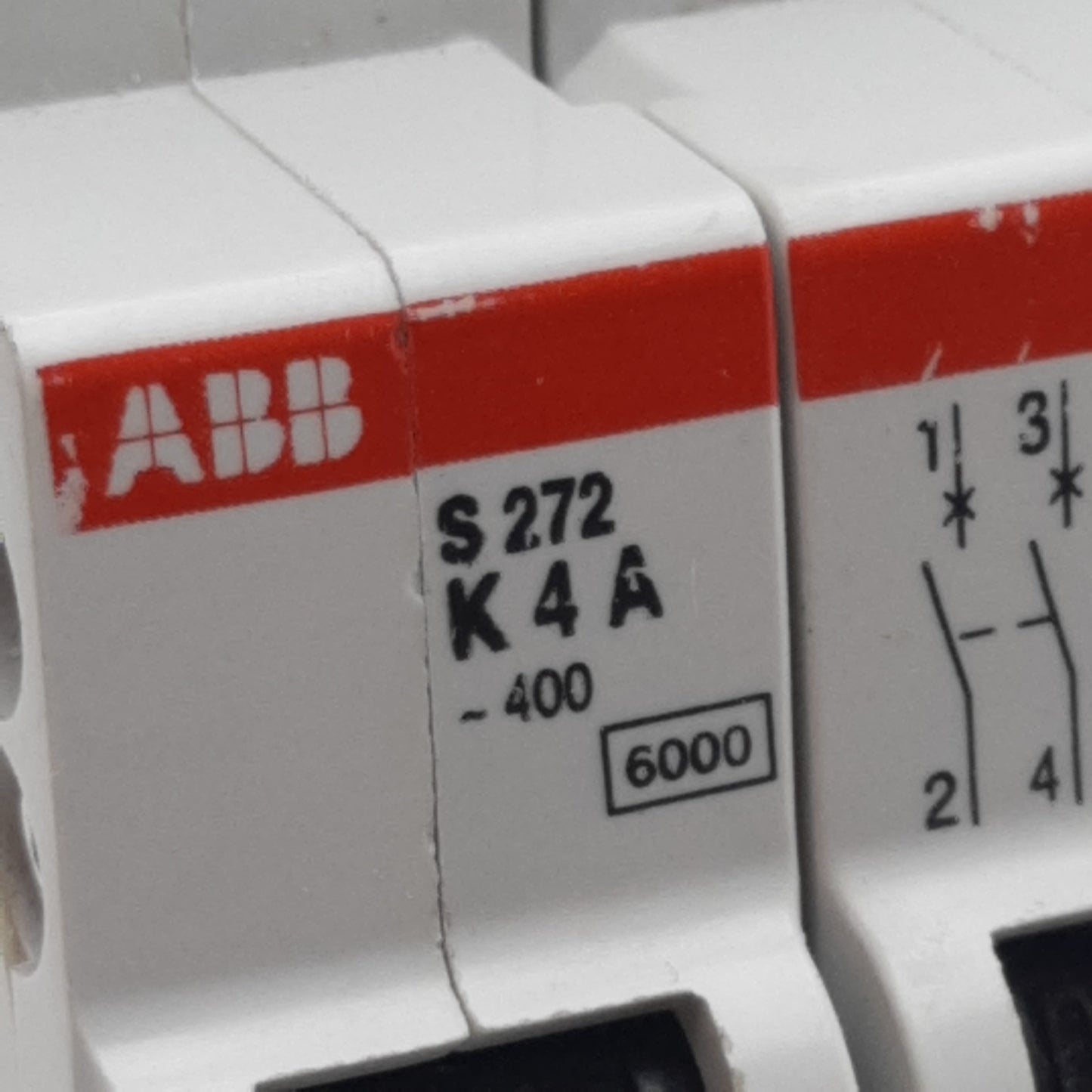 Used ABB S272-K4A Circuit Breaker, 2-Poles, 4A 277/480VAC, K-Curve, DIN Rail