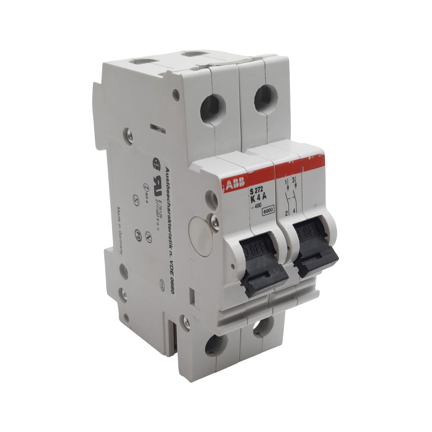 Used ABB S272-K4A Circuit Breaker, 2-Poles, 4A 277/480VAC, K-Curve, DIN Rail