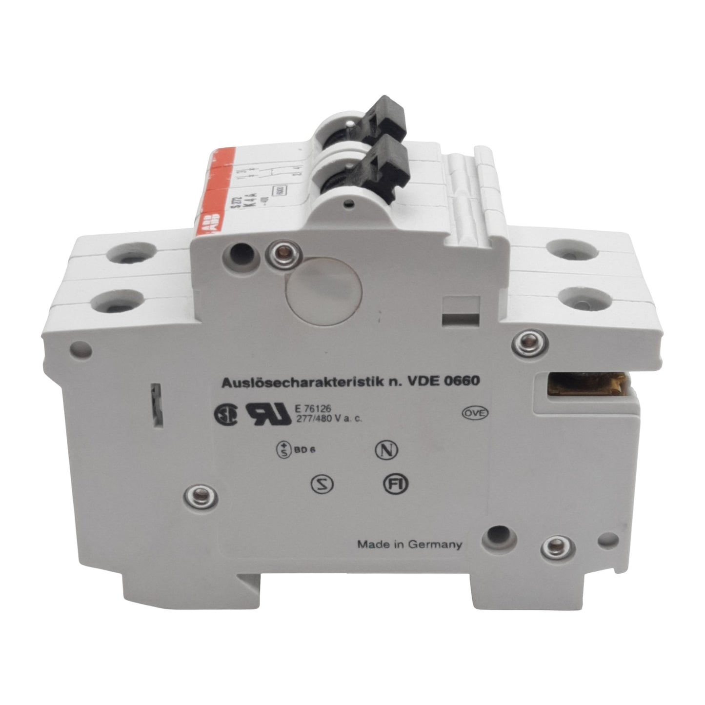 Used ABB S272-K4A Circuit Breaker, 2-Poles, 4A 277/480VAC, K-Curve, DIN Rail