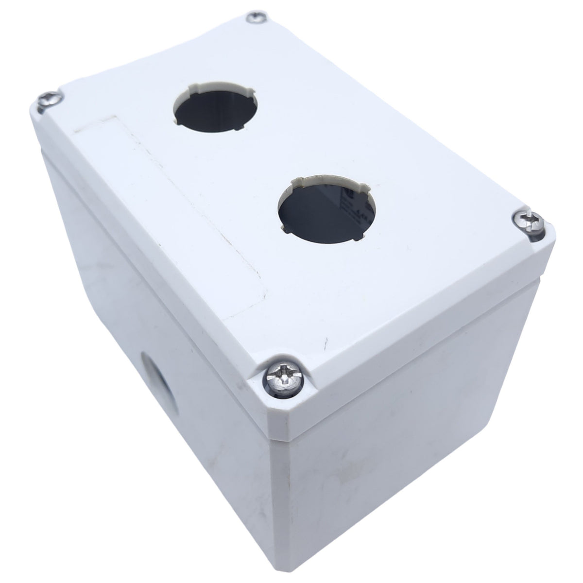 Used Hoffman Q-2PBPCDM Pushbutton Box Enclosure, Outer Dim. 120mm x 80mm *Added Hole"