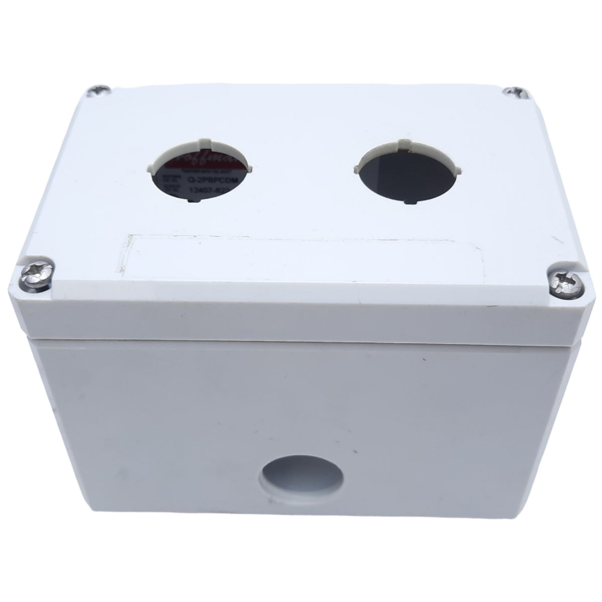Used Hoffman Q-2PBPCDM Pushbutton Box Enclosure, Outer Dim. 120mm x 80mm *Added Hole"