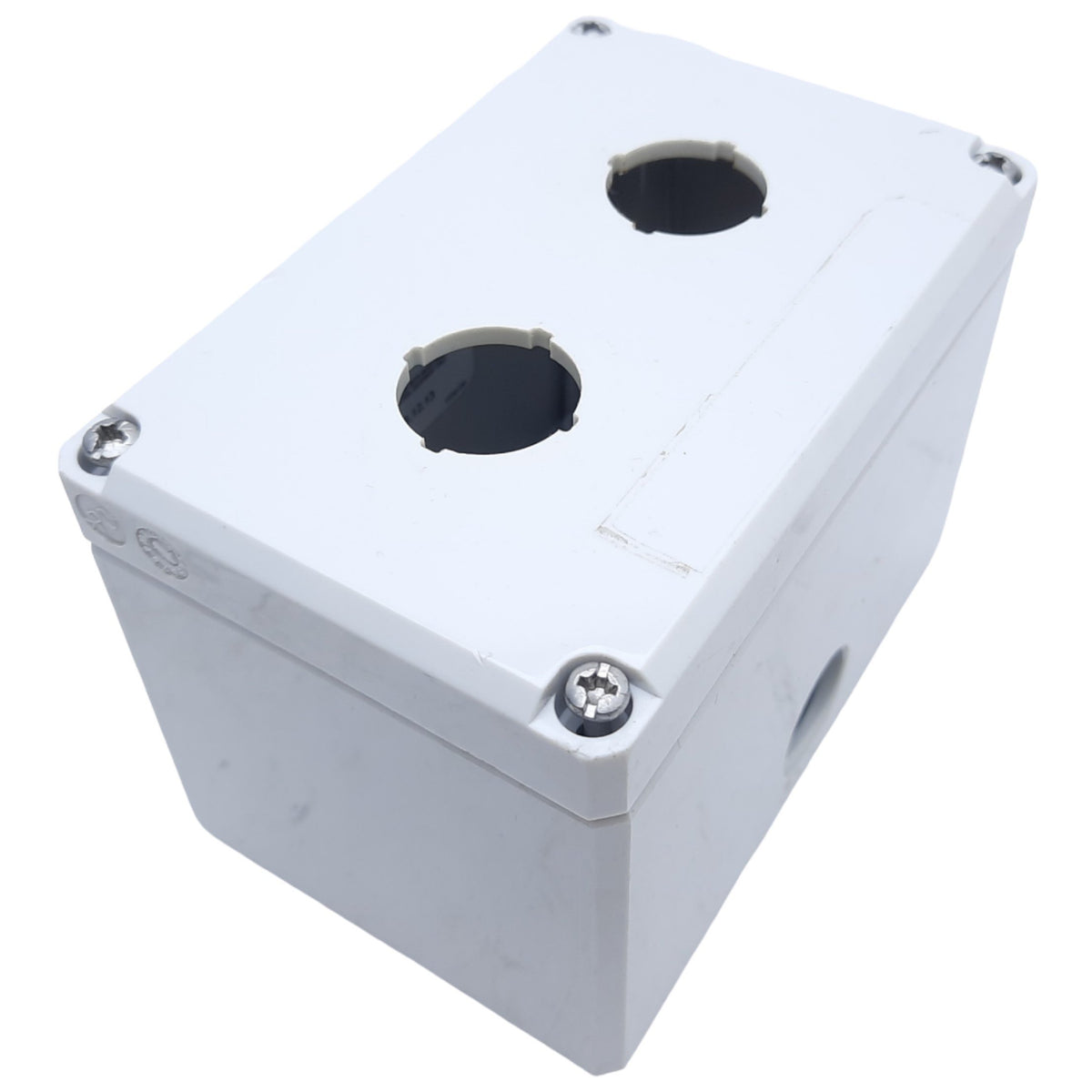 Used Hoffman Q-2PBPCDM Pushbutton Box Enclosure, Outer Dim. 120mm x 80mm *Added Hole"
