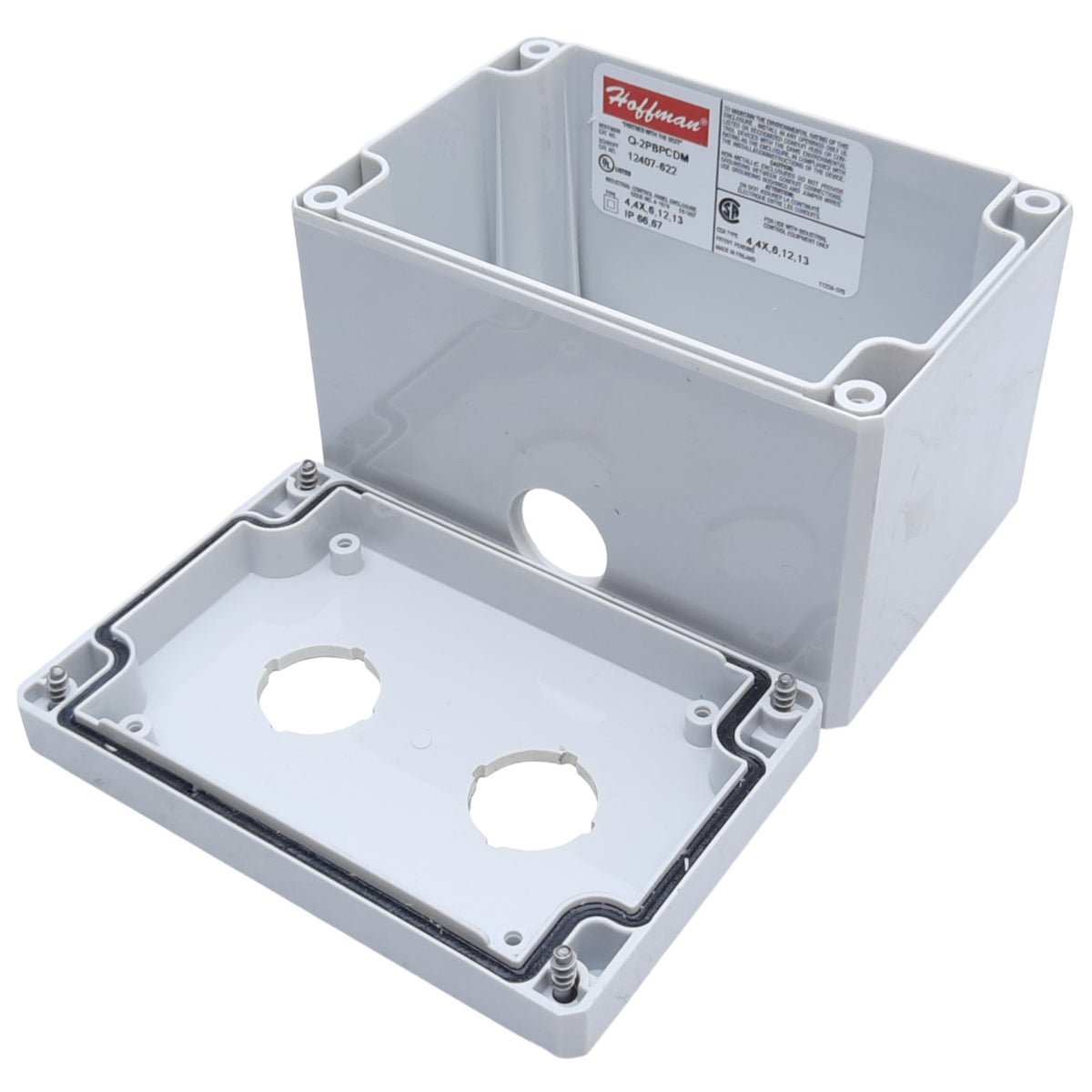 Used Hoffman Q-2PBPCDM Pushbutton Box Enclosure, Outer Dim. 120mm x 80mm *Added Hole"