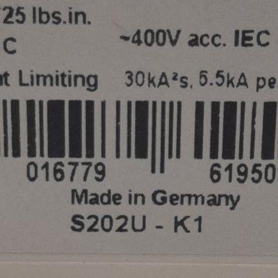 Used ABB S202U-K1 Circuit Breaker, 2-Poles, 1A 240VAC, K-Curve, DIN Rail Mount