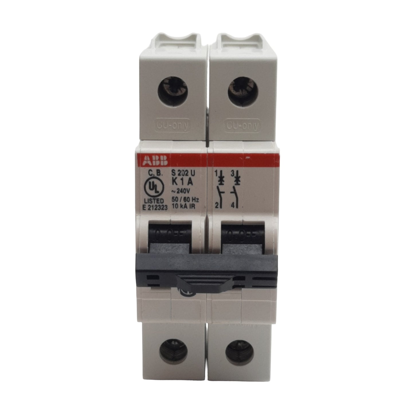 Used ABB S202U-K1 Circuit Breaker, 2-Poles, 1A 240VAC, K-Curve, DIN Rail Mount