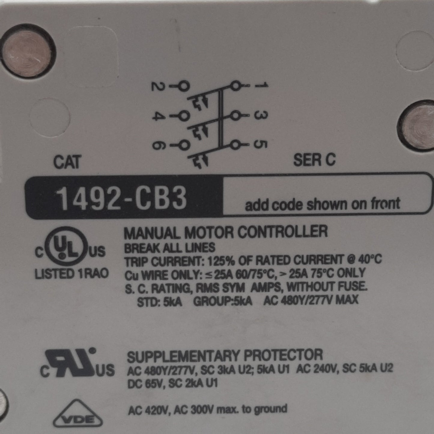 Used Allen Bradley 1492-CB3H400 Circuit Breaker, 3-Pole, 3-PH, 40A 480Y/277VAC 65VDC