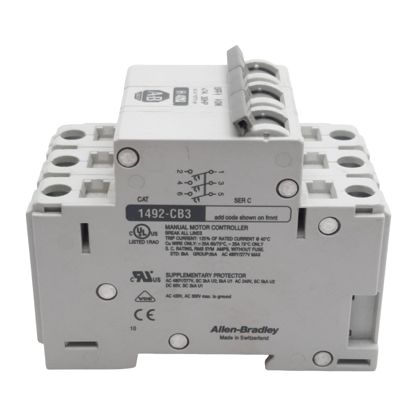 Used Allen Bradley 1492-CB3H400 Circuit Breaker, 3-Pole, 3-PH, 40A 480Y/277VAC 65VDC