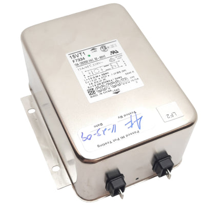 Used Corcom 15VT1 High Performance RFI Power Line Filter, 120/250VAC, 15A, 6.3mm