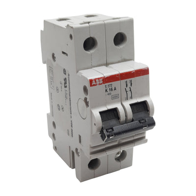 Used ABB S272-K16A Circuit Breaker, 2-Poles, 16A 277/480VAC, K-Curve, DIN Rail