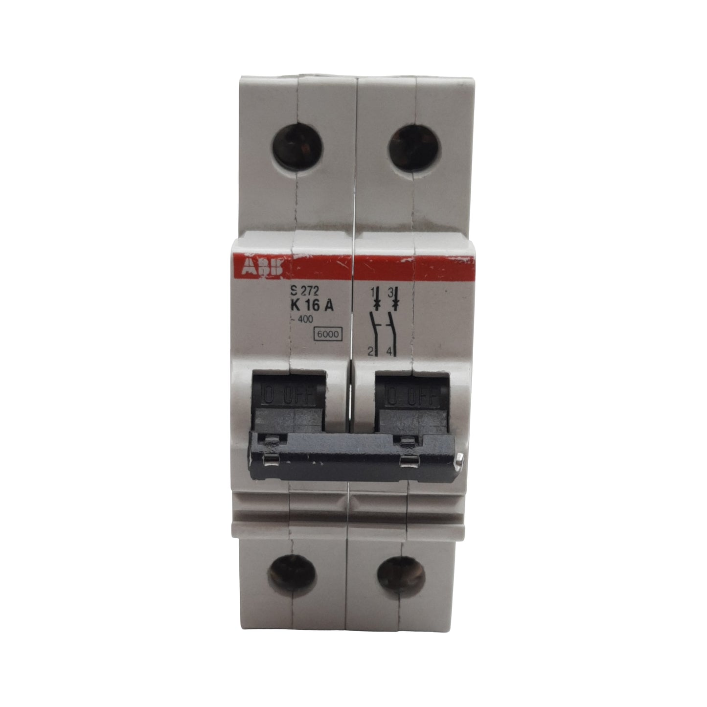 Used ABB S272-K16A Circuit Breaker, 2-Poles, 16A 277/480VAC, K-Curve, DIN Rail