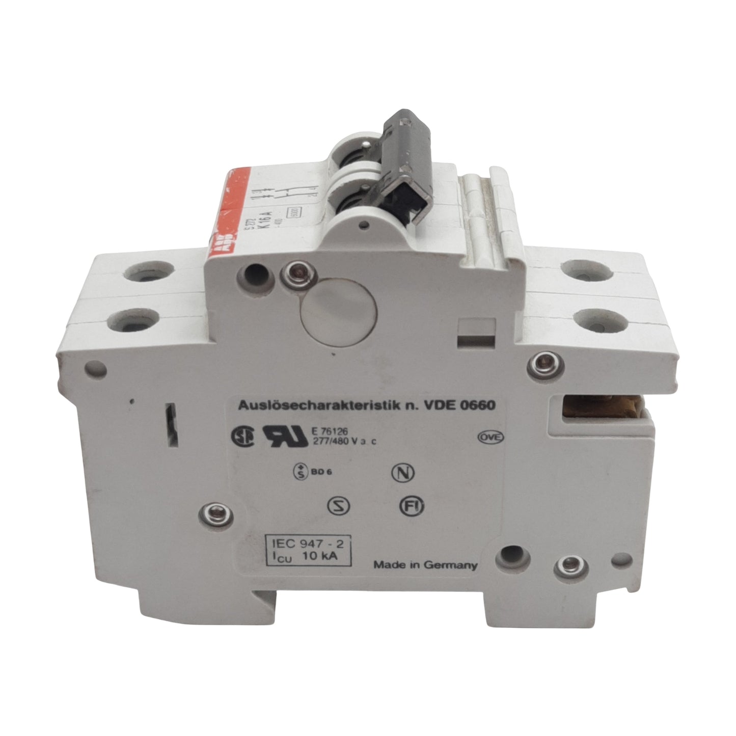 Used ABB S272-K16A Circuit Breaker, 2-Poles, 16A 277/480VAC, K-Curve, DIN Rail