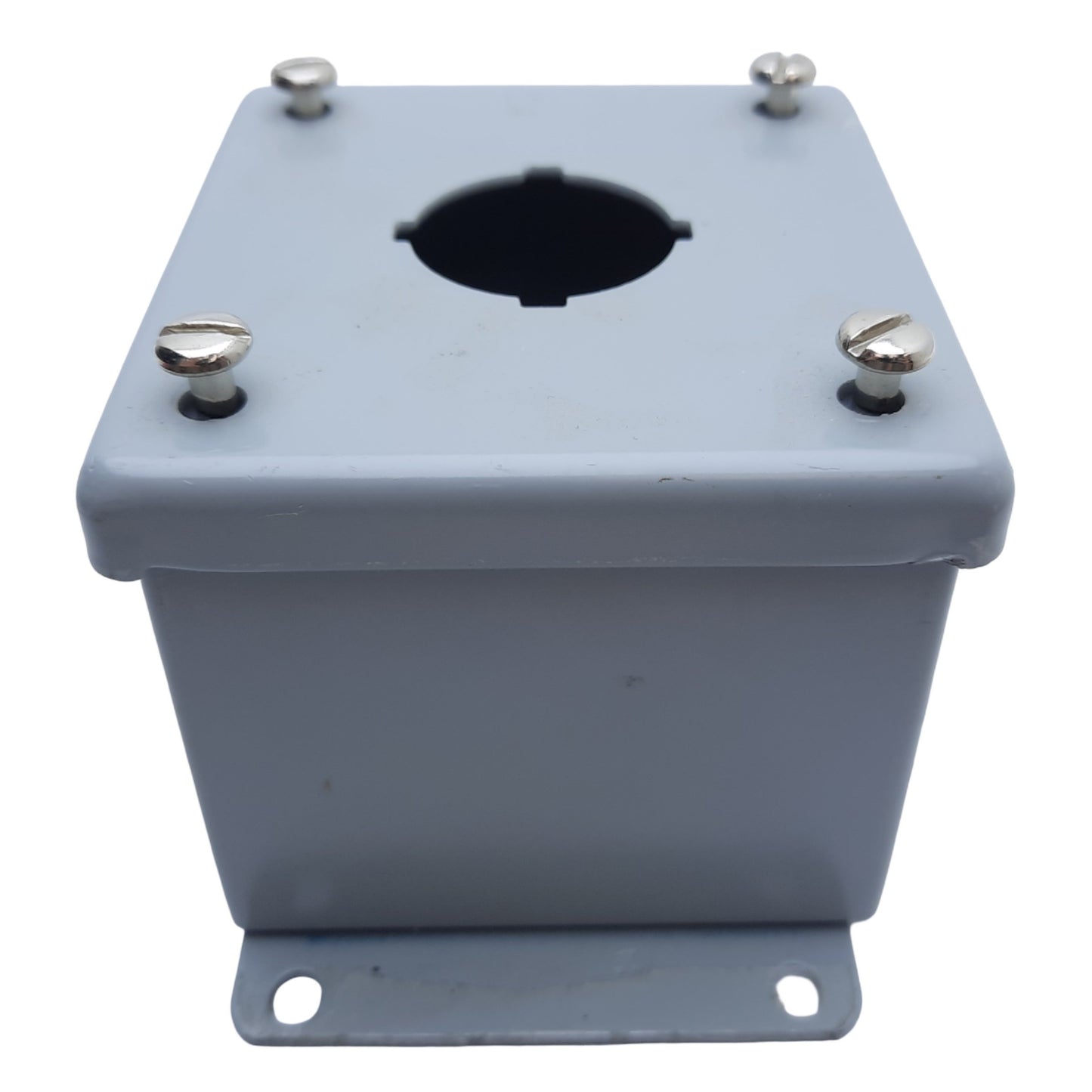 Used Hoffman E1PB Steel Pushbutton Enclosure, Dims. 89mm x 83mm x 70mm *Added Hole*