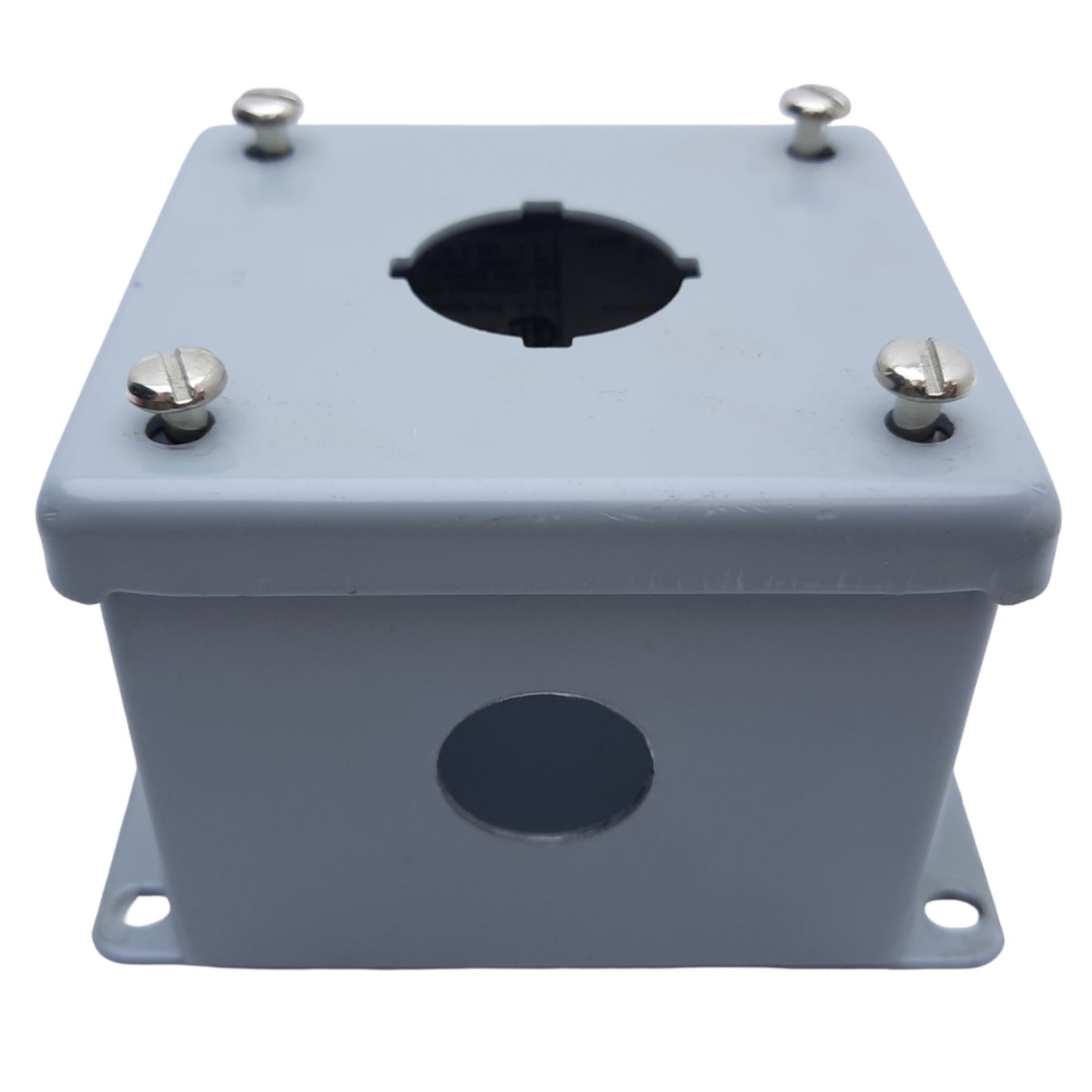 Used Hoffman E1PB Steel Pushbutton Enclosure, Dims. 89mm x 83mm x 70mm *Added Hole*