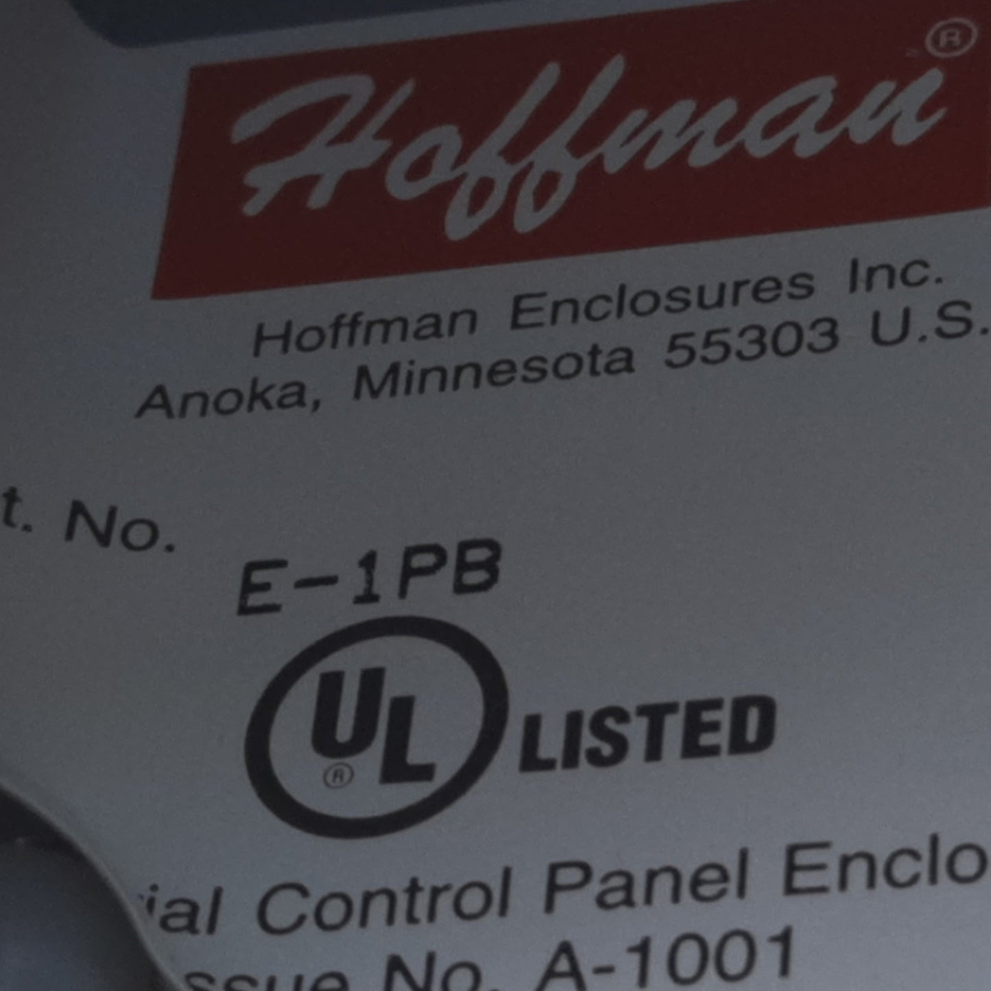 Used Hoffman E1PB Steel Pushbutton Enclosure, Dims. 89mm x 83mm x 70mm *Added Hole*