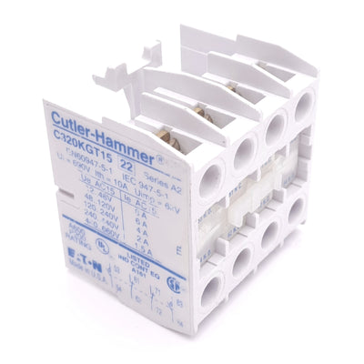 Used Cutler-Hammer C320KGT15 NEMA Auxiliary Contact, 2NO 2NC, 600VAC/DC 10A Max
