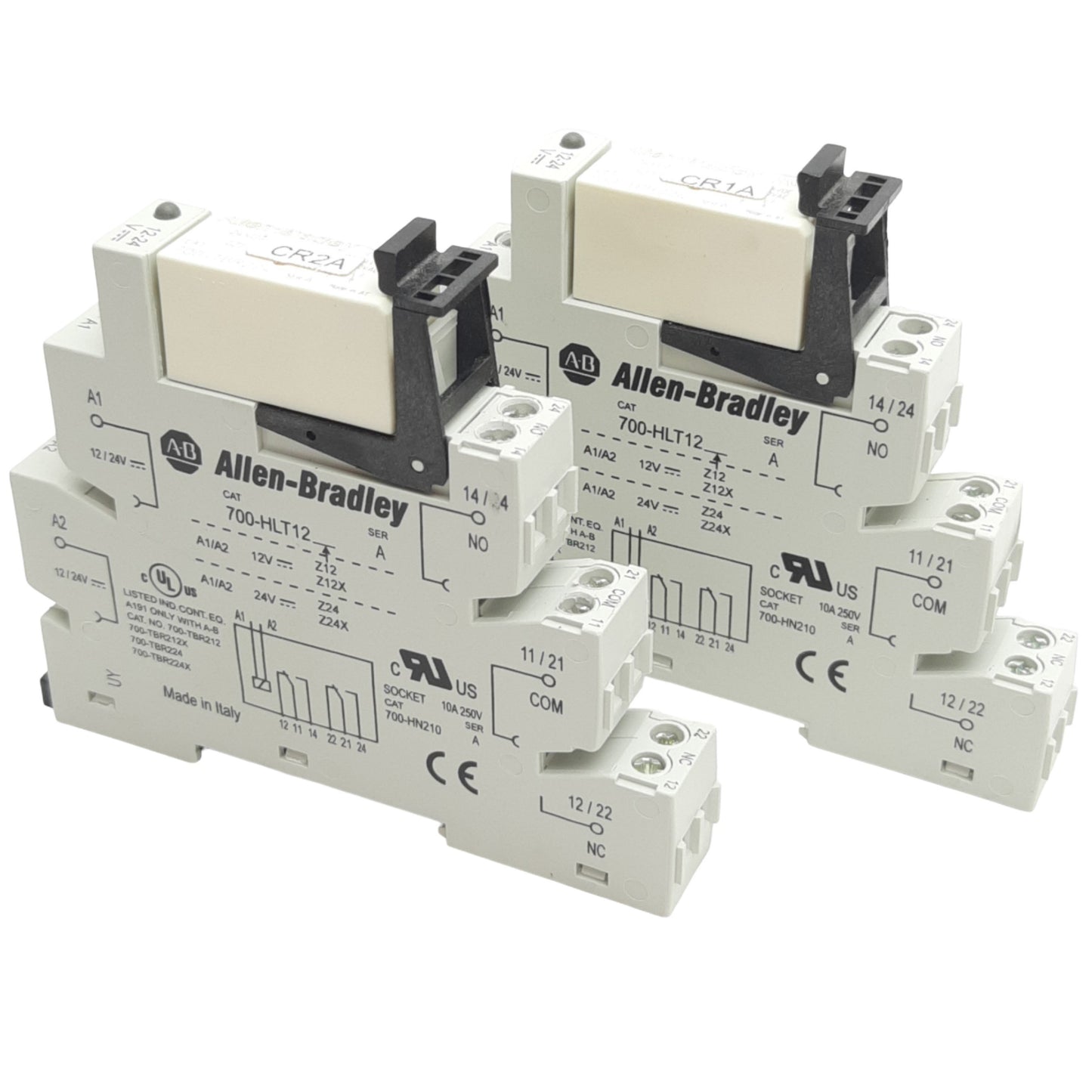 Used Lot of 2 Allen Bradley 700-HLT12Z24 Terminal Socket w/ Relays 700-TBR224, 24VDC