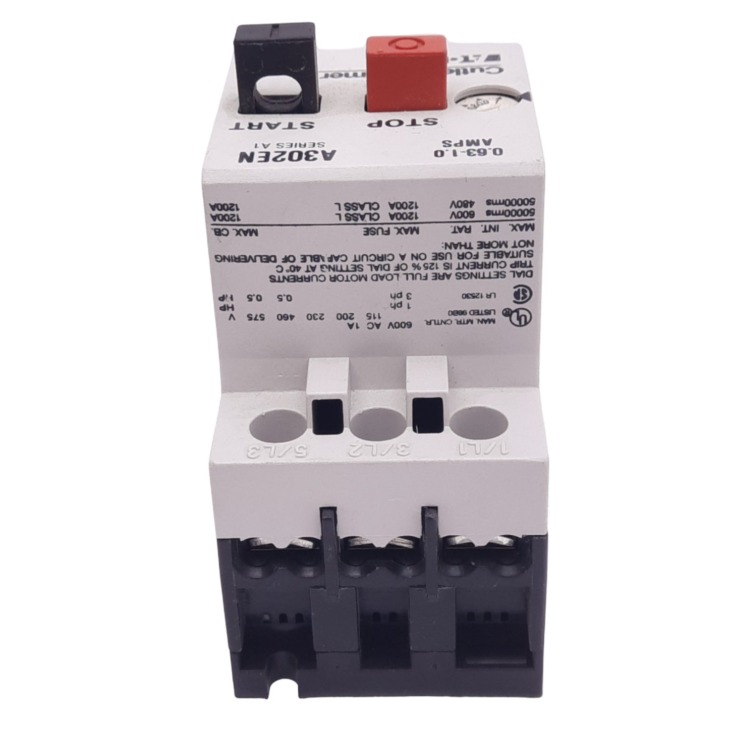 New – Open box Eaton A302EN Manual Motor Starter, 3-Pole, 0.63-1.0A, 1/2hp 460/575V Max