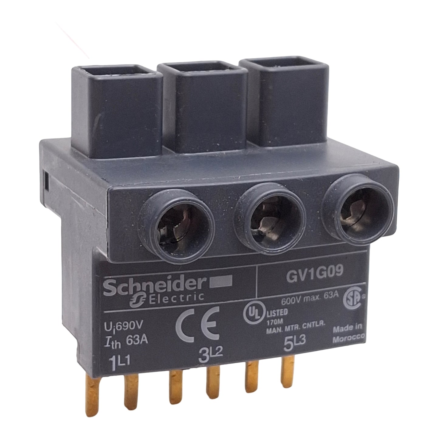 Used Schneider Electric GV1G09 Top-Feed Terminal Block For Bus Bars 3-Pole 63A 600VAC