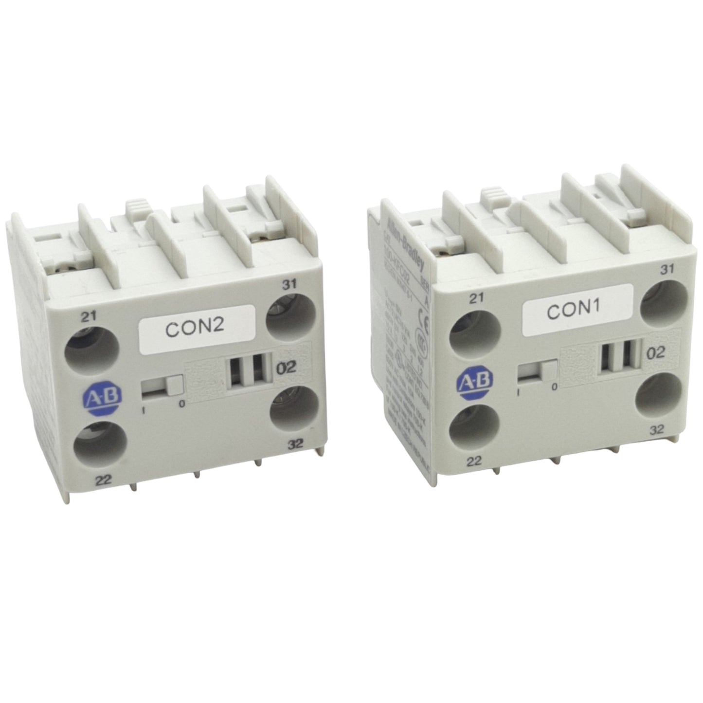 Used Lot of 2 Allen Bradley 100-KFC02 Auxiliary Contact, 2NC, 600VAC Max, 10A