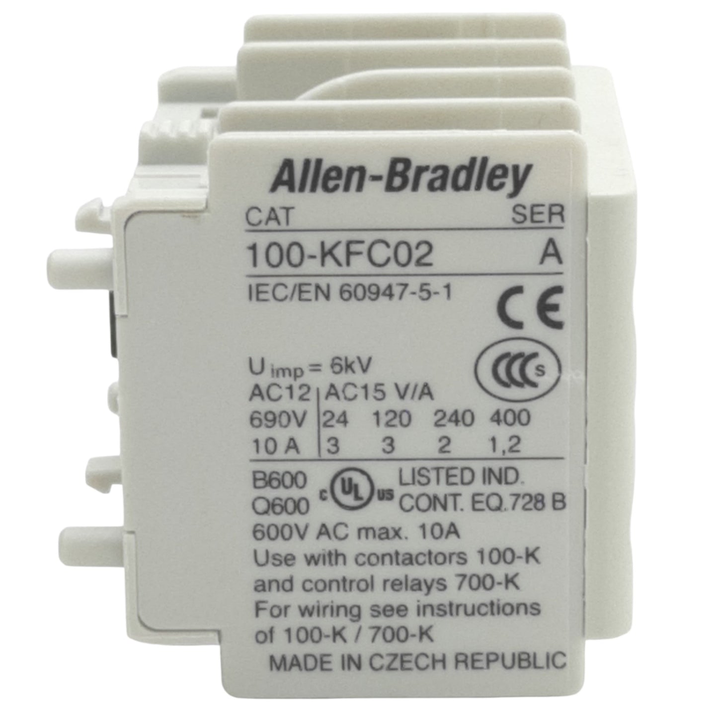 Used Lot of 2 Allen Bradley 100-KFC02 Auxiliary Contact, 2NC, 600VAC Max, 10A