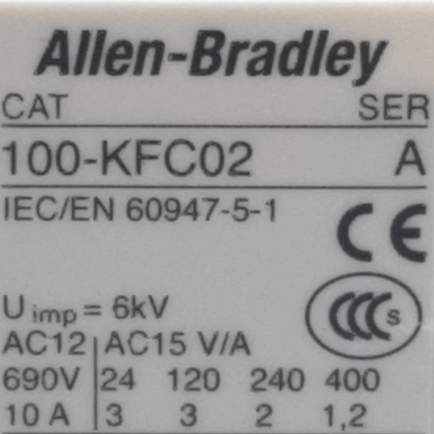 Used Lot of 2 Allen Bradley 100-KFC02 Auxiliary Contact, 2NC, 600VAC Max, 10A