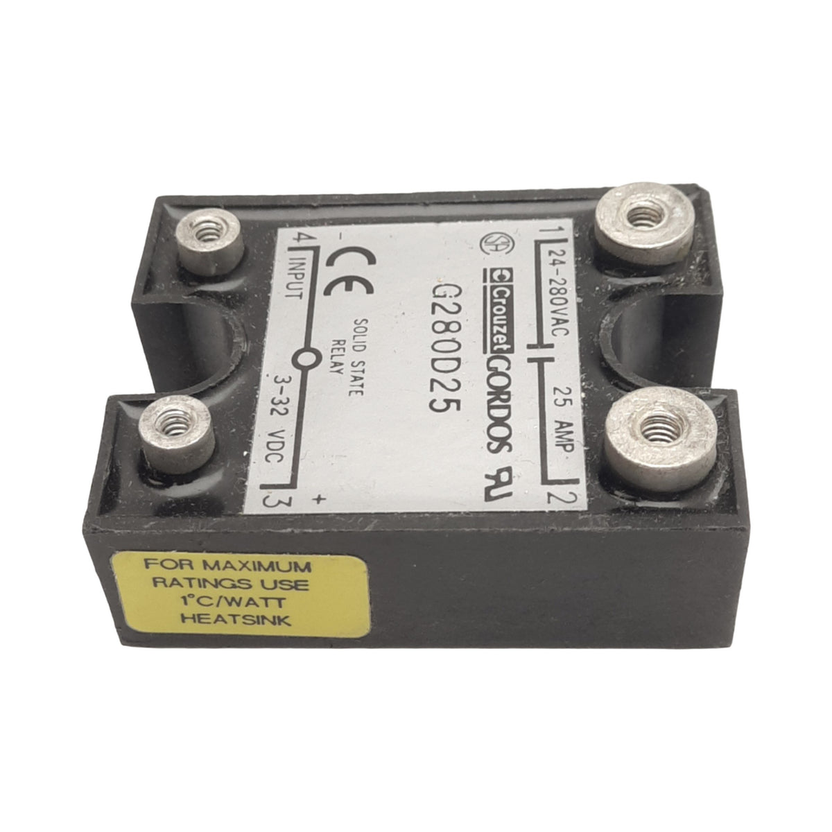Used Gordos G280D25 Solid State Relay, SPST-NO, 24-280VAC 25A Max, 3-32VDC Input