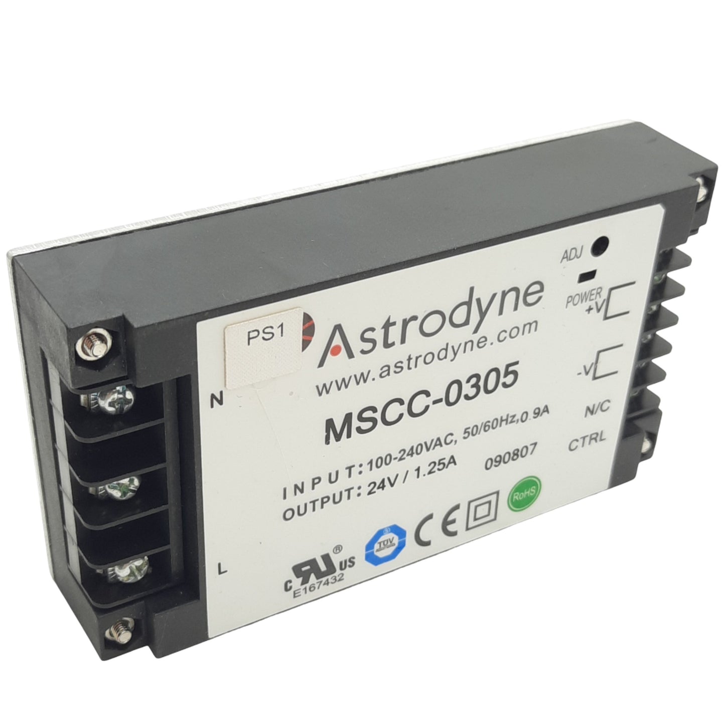 Used Astrodyne MSCC-0305 Power Supply, Input 100-240VAC-0.9A, Output 24V-1.25A