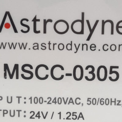 Used Astrodyne MSCC-0305 Power Supply, Input 100-240VAC-0.9A, Output 24V-1.25A