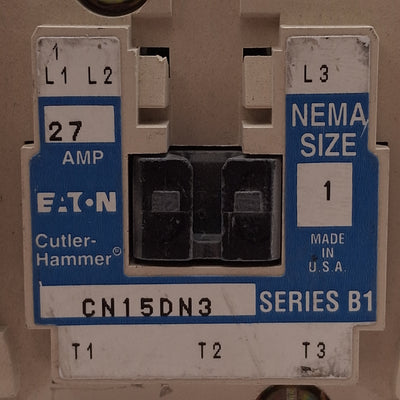 Used Eaton Cutler-Hammer CN15DN3 Contactor 3P 27A 10HP @ 575VAC 120VAC Coil *Plastic*