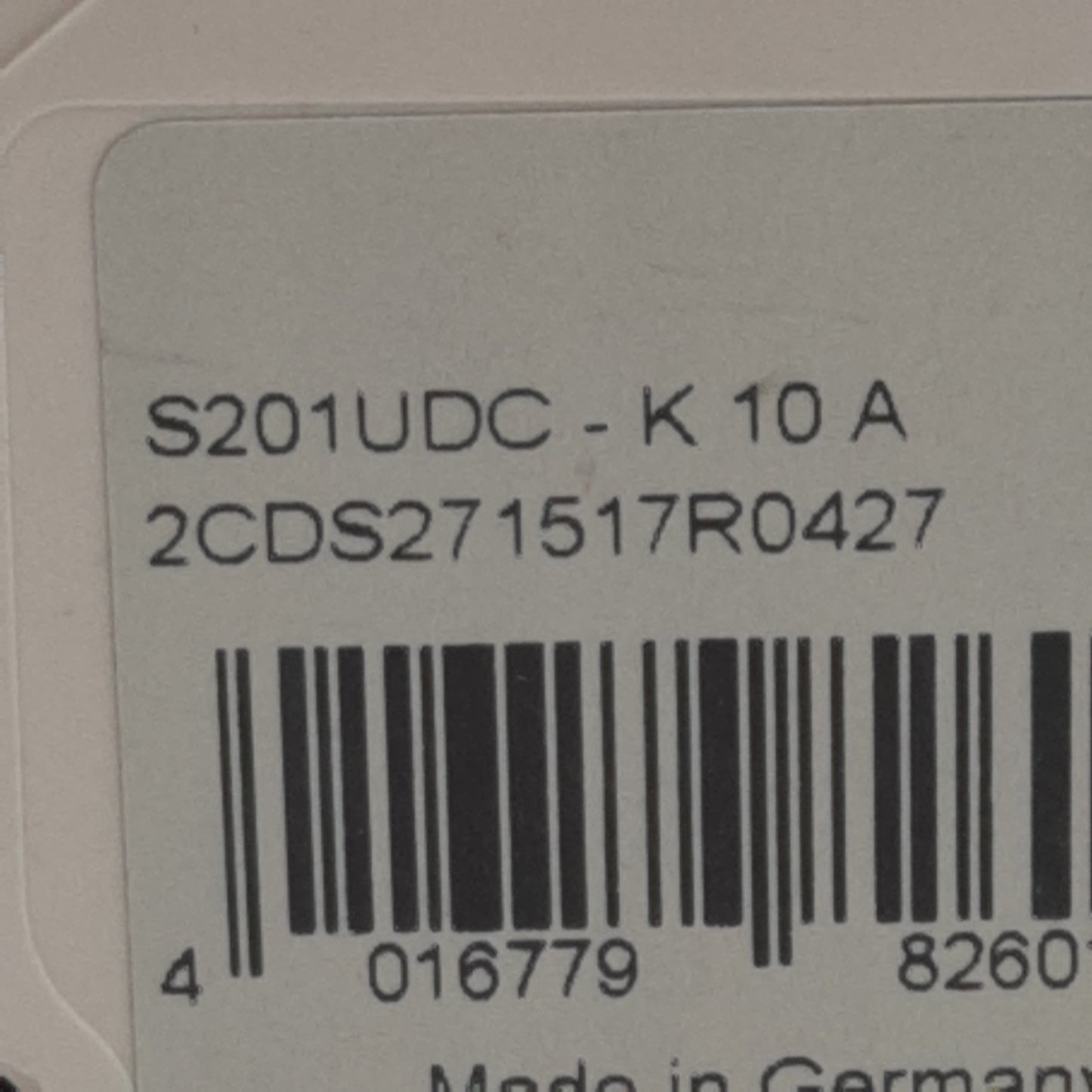 Used ABB S201UDC-K10A Circuit Breaker, 1-Pole, 10A 60VDC, K-Curve, DIN Rail