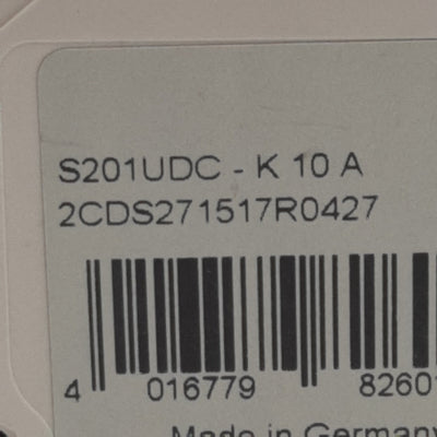 Used ABB S201UDC-K10A Circuit Breaker, 1-Pole, 10A 60VDC, K-Curve, DIN Rail