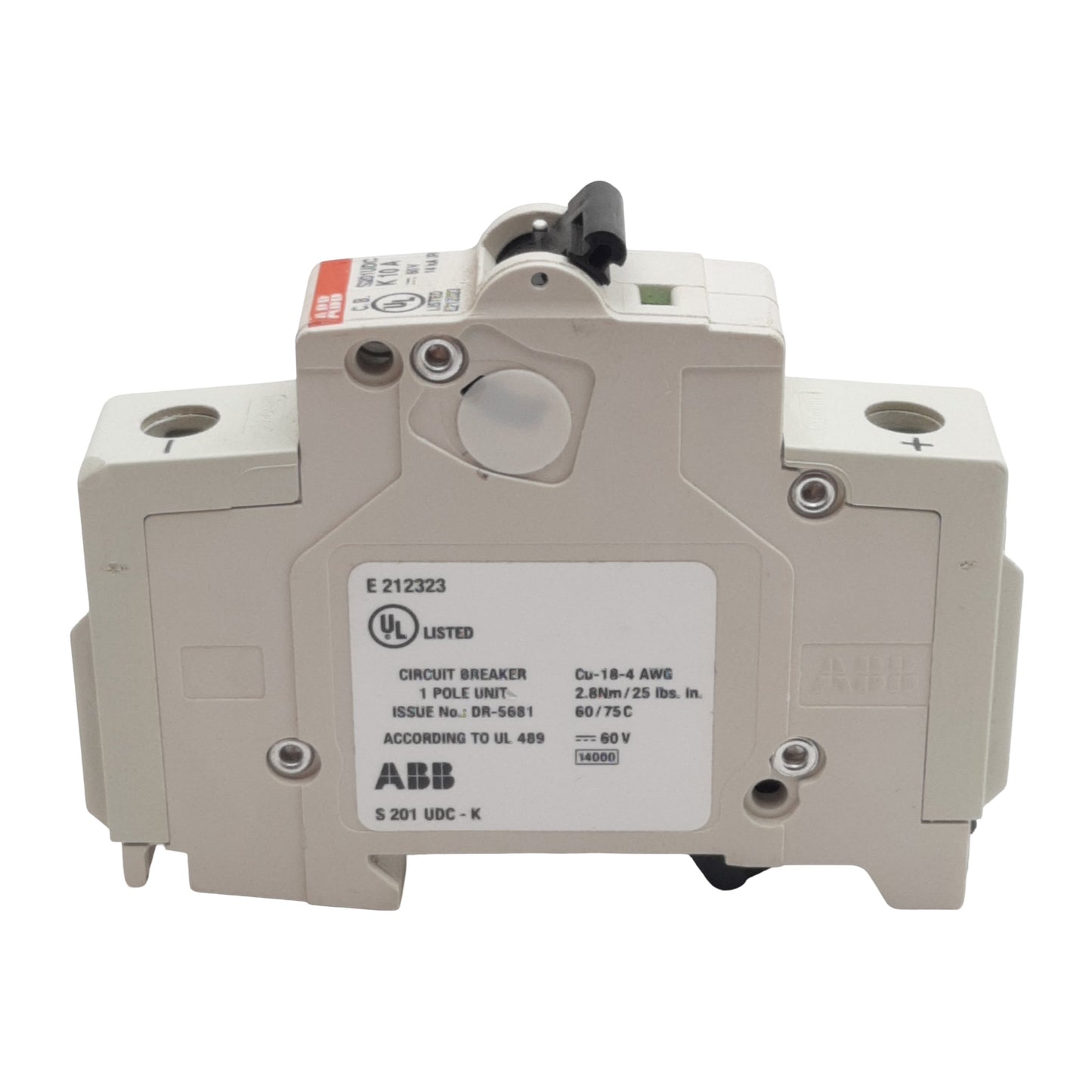 Used ABB S201UDC-K10A Circuit Breaker, 1-Pole, 10A 60VDC, K-Curve, DIN Rail