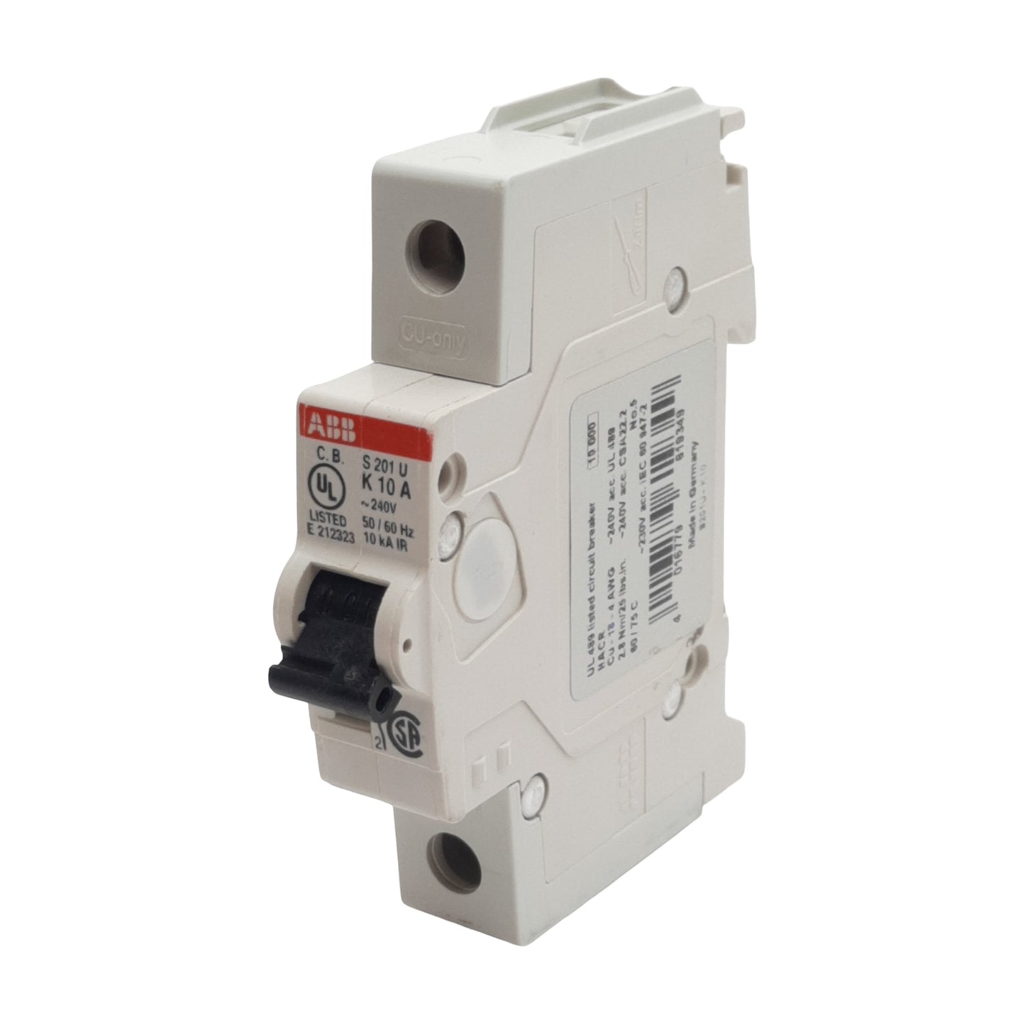 Used Lot of 2 ABB S201U-K10 Circuit Breaker, 1-Pole, 10A 240VAC, K-Curve, DIN Rail