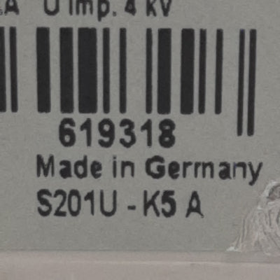 New – Open box ABB S201U-K5A Circuit Breaker, 1-Pole, 5A 240VAC, K-Curve, DIN Rail Mount