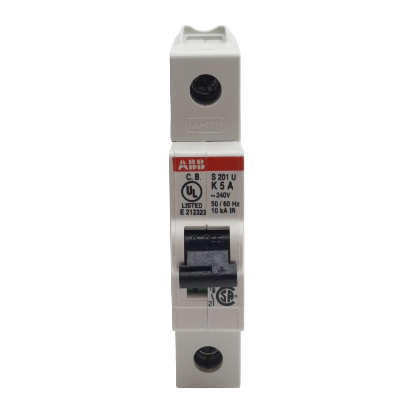 New – Open box ABB S201U-K5A Circuit Breaker, 1-Pole, 5A 240VAC, K-Curve, DIN Rail Mount