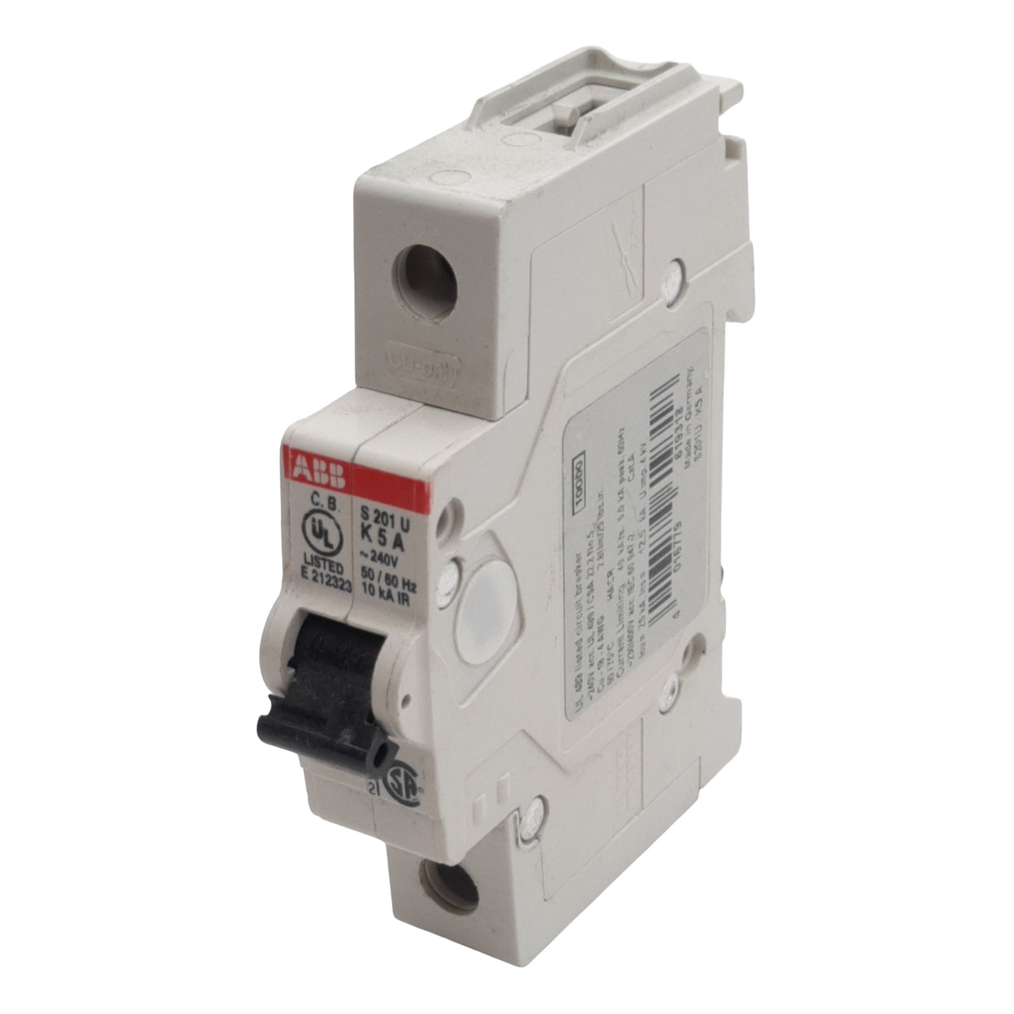 Used ABB S201U-K5A Circuit Breaker 1-Pole, 5A 240VAC, K-Curve, DIN Rail Mount