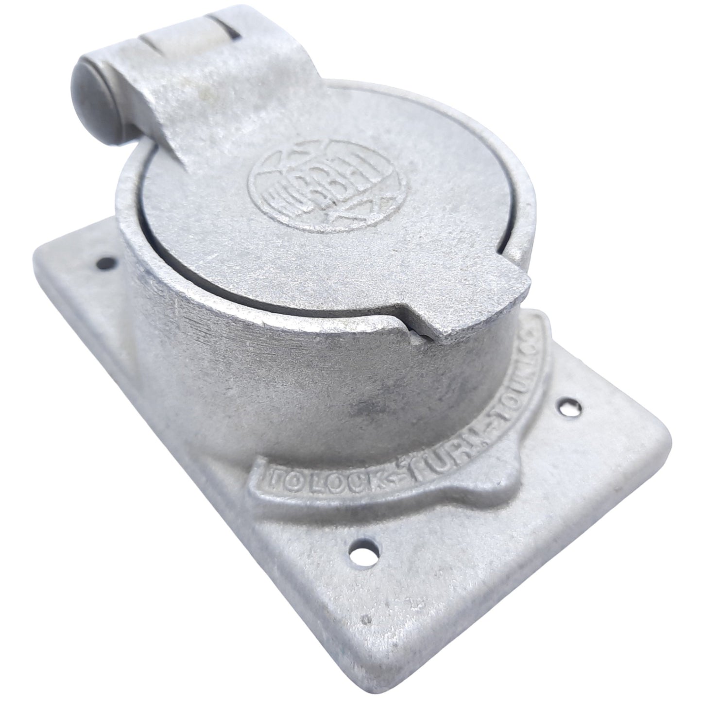 Used Hubbell HBL7382 Twist-Lock Receptacle Plate, Cast Aluminum w/ Lift Cover, 50 A
